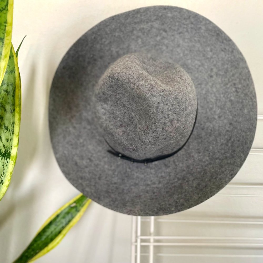 Halogen Refined Wide Brim Wool Floppy Hat (Gray)
